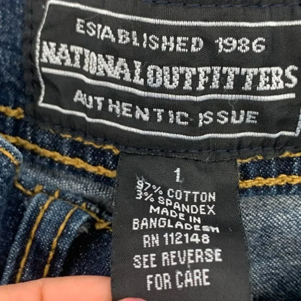 National Outfitters Cropped Denim Pants Size 1 Cuffed Stone Washed Embroidered P
